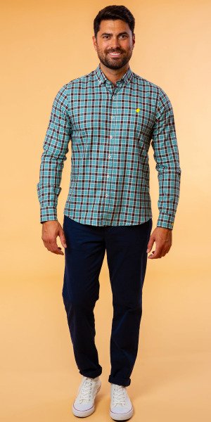 camisa-cuadros-turquesas-100%-algodón-fabricada-en-españa