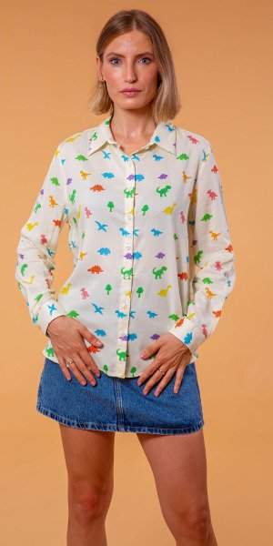 camisa_lady_lemon_viscosa_estampado_original_dinosaurios_ceras_colores_fabricada_en_españa