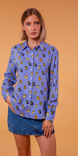 camisa_lady_lemon_viscosa_estampado_original_gatos_colores_fabricada_en_españa